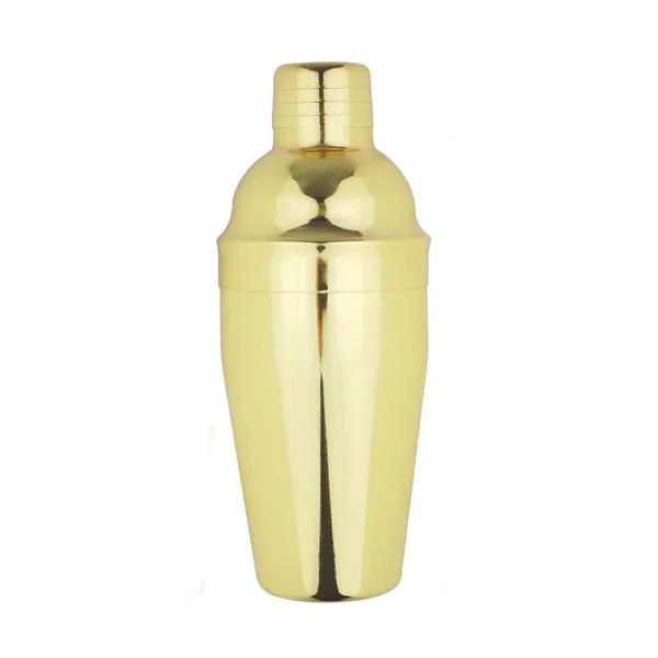 ग्लास और गोल्ड कॉकटेल शेकर