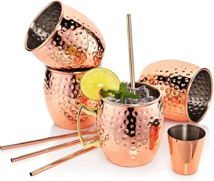 तिनके के साथ स्टेनलेस स्टील कॉपर मग